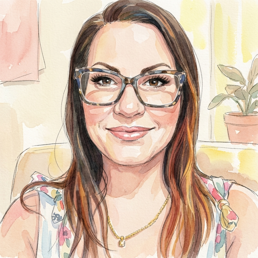 Watercolor portrait of Sandra Weise.